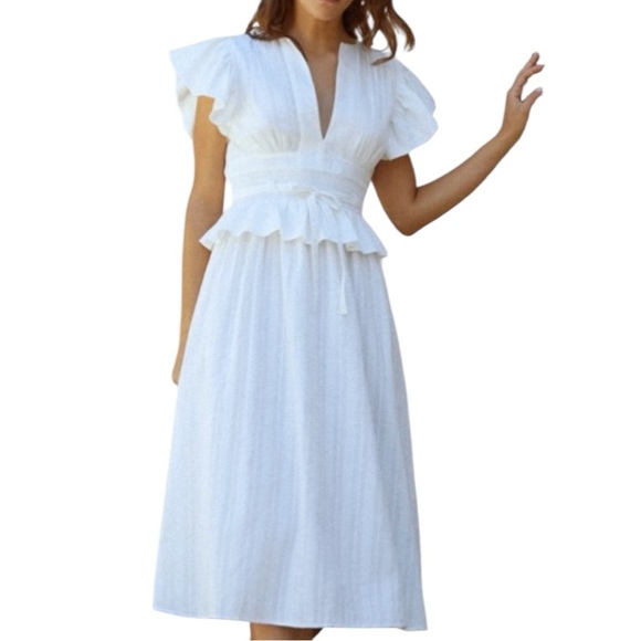 O.P.T Chic White Midi cotton Dress with Ruffle Detail small New - Picture 1 of 10